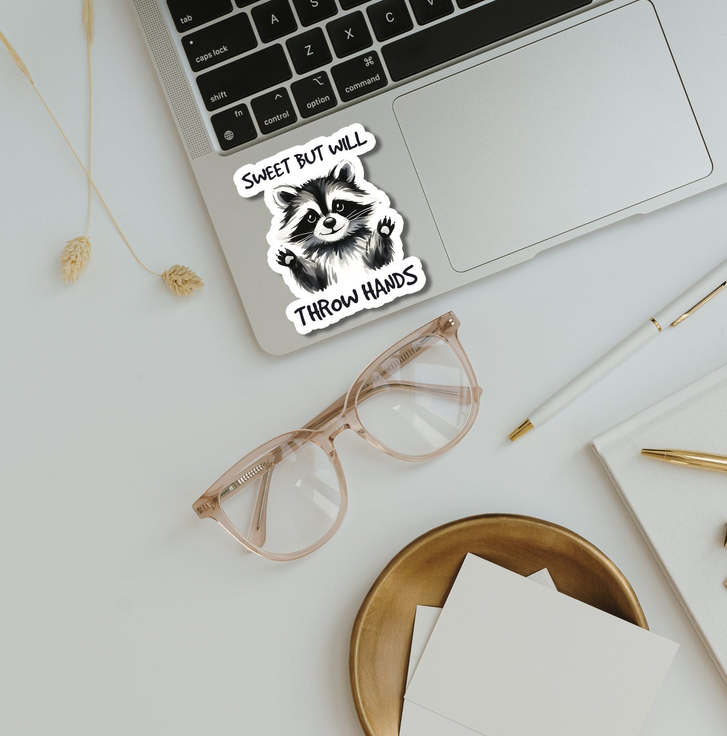 Sweet But Will Throw Hands Raccoon Sticker - The Glam Thangz