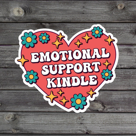 Emotional Support Kindle Sticker in a heart shape with flowers