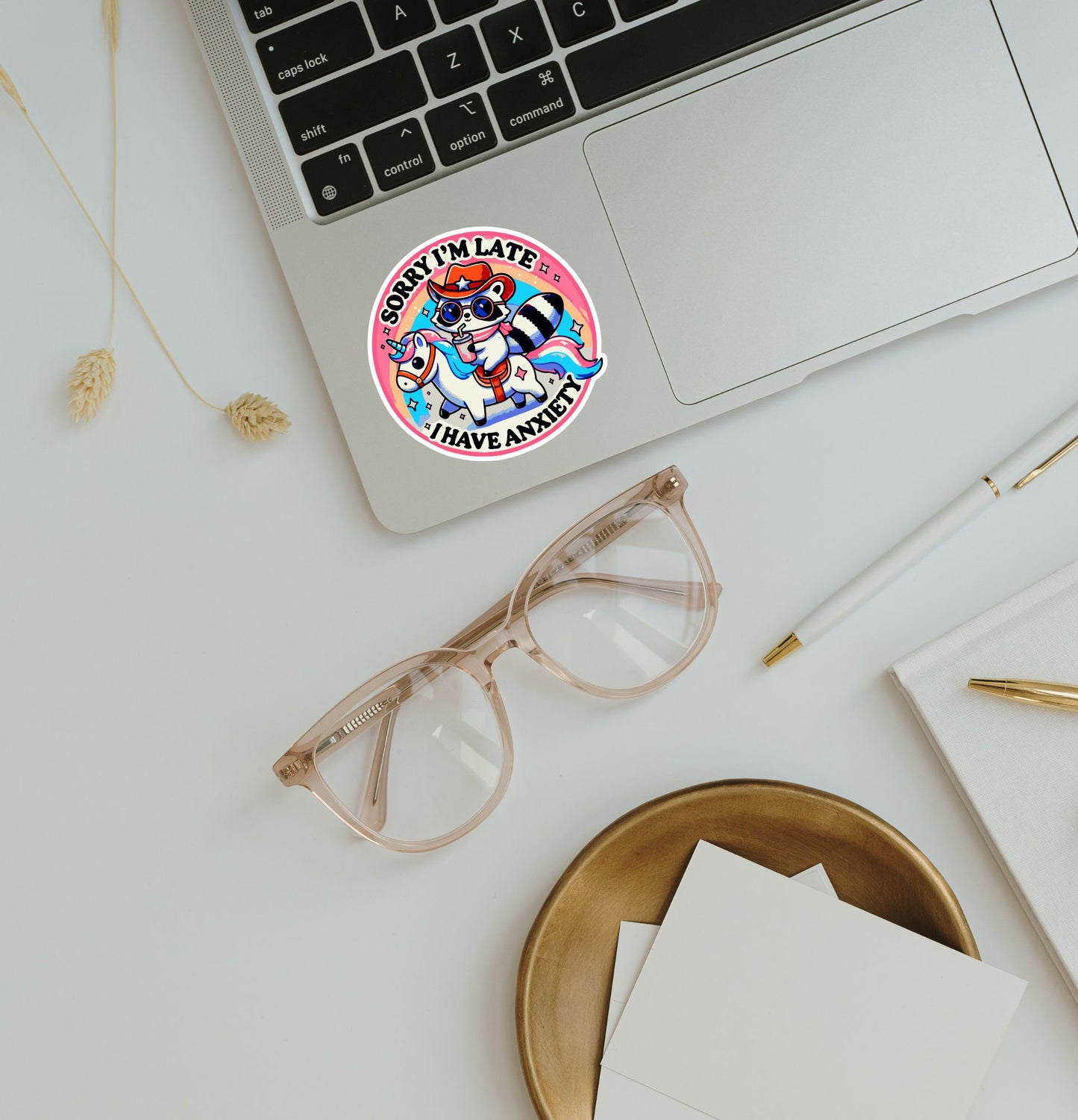 Sorry I'm Late I Have Anxiety Sticker, Funny Anxious Racoon Vinyl Decal, Water Bottle Sticker, Mental Health Awareness Kindle Sticker - The Glam Thangz