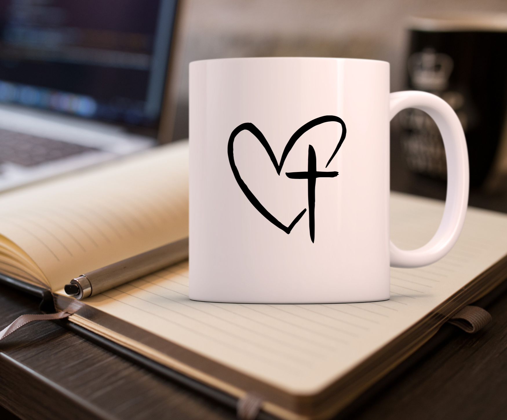 heart with cross decal for coffee cup