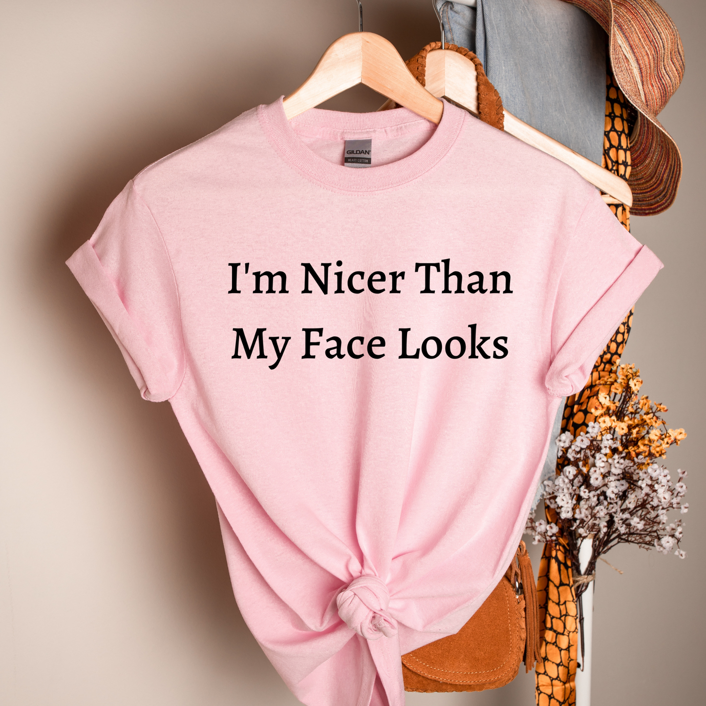 I'm Nicer Than My Face Looks pink T-Shirt