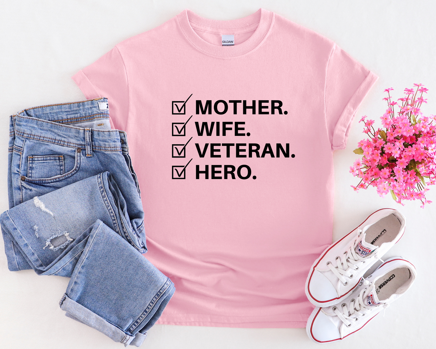 pink Mother Wife Veteran Hero T-shirt