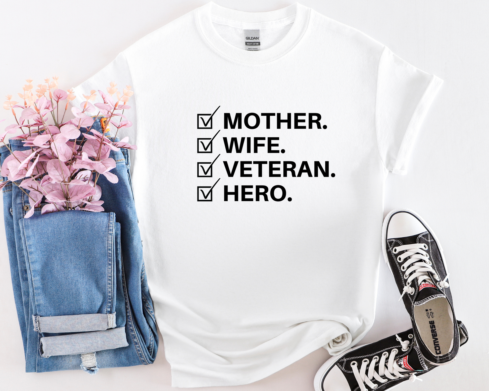 white Mother Wife Veteran Hero T-shirt
