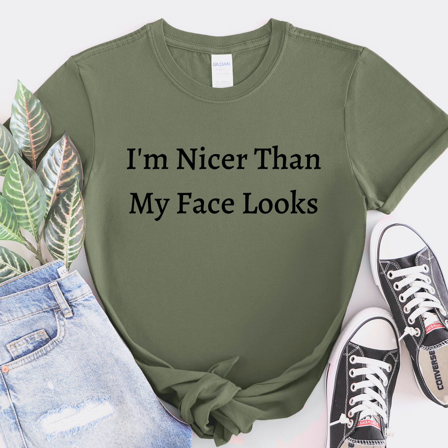 I'm Nicer Than My Face Looks green T-Shirt