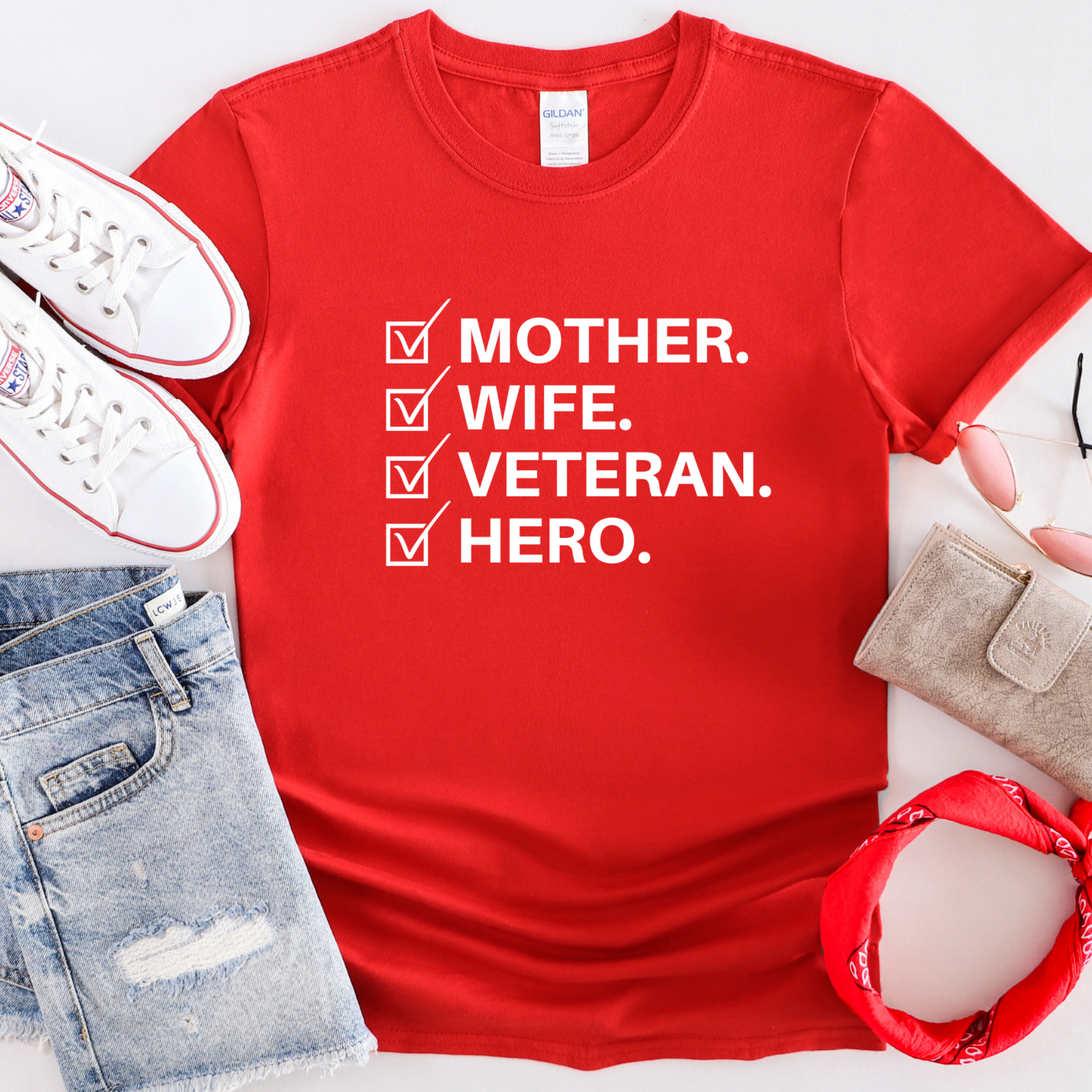 red mother wife veteran hero t-shirt